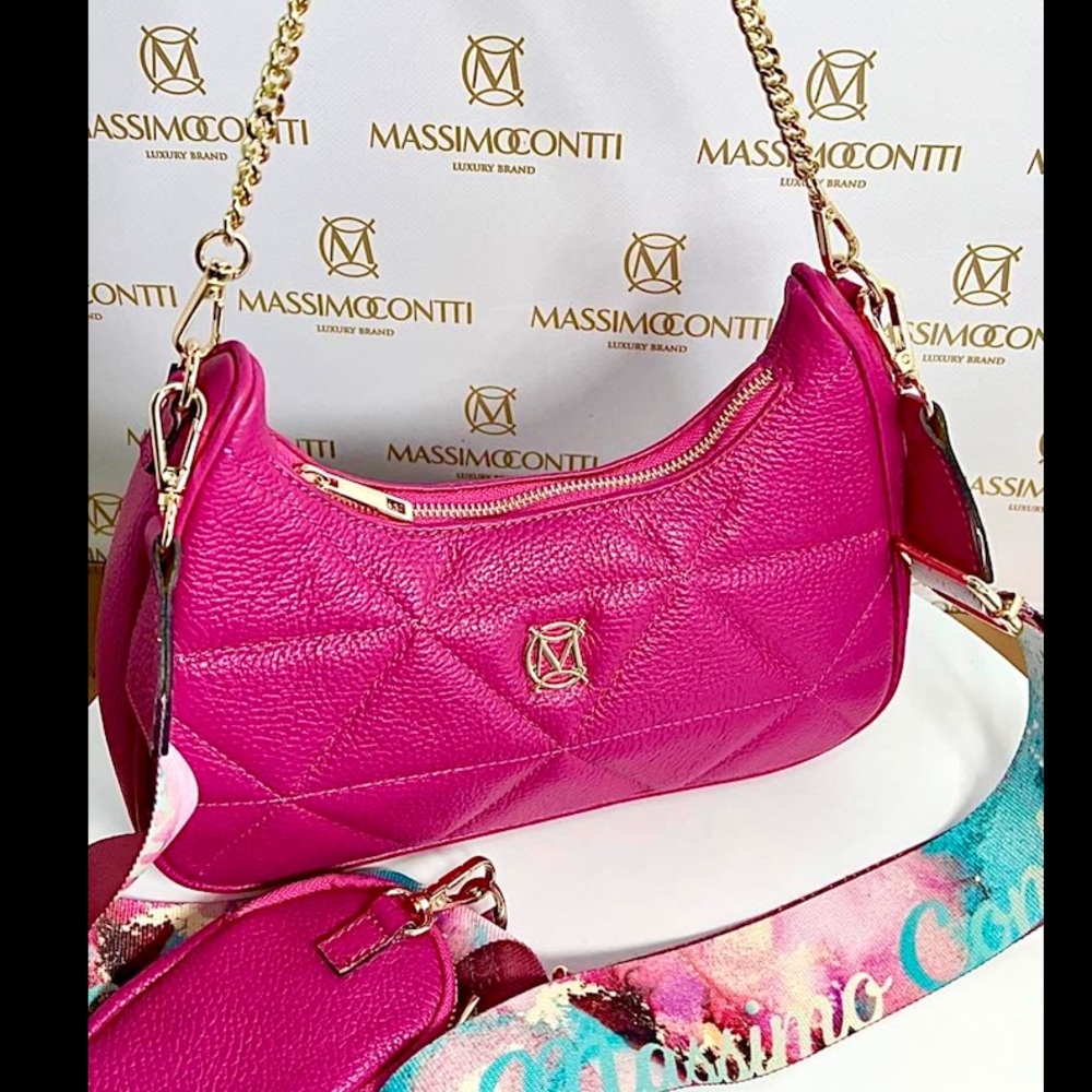 New NWT ~MADE IN ITALY~ Massimo CONTTI~ Vera Pelle - Genuine leather fuchsia bag